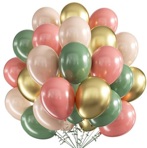 Ballons Vert sauge or rose Set, Ballons Anniversaire, 60 Pièces 12 pouces Ballons de Baudruche, Vert sauge or rose Latex Ballons Helium Ballons Party Ballons Pour Mariage Anniversaire Fête Baby Shower