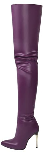 VAVENI Stivali alti al ginocchio da donna con vestibilità sexy e tacchi alti laccati, altezza aumentata di 11cm(Viola;,37)