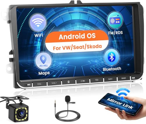 Ohradio Android 15 Radio Coche para VW Golf Tiguan Caddy Polo Touran Seat Leon Altea Skoda Transporter, 9 Pulgadas Pantalla Táctil 2 DIN con Enlace Espejo GPS Bluetooth FM/RDS SWC+Cámara Trasera+Mic
