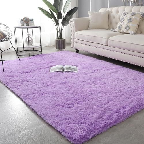 XUEDNGM Shaggy Hochflor Teppich Fellteppich 130 x 300 cm Anti-Rutsch, Flauschig, Weich, Waschbar, Langflor Teppich rutschfeste Dekoration Carpet Teppiche für Wohnzimmer, Schlafzimmer, Lila