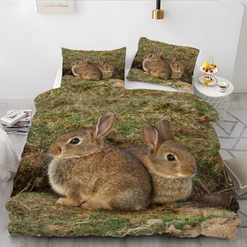 EXSANLIEAY Niedlich BettwäSche 135x200 Kaninchen Muster Wende BettwäSche-Sets Microfaser Bettbezug & 2 Kissenbezug 80x80 mit Reißverschluss, Weich & Bügelfrei, Als Ganzjahres-Bettwäsche Geeignet