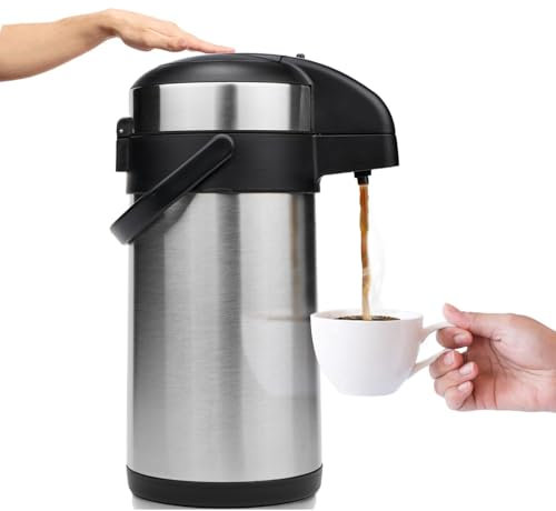 Vondior Airpot Jarra de 4 litros – Jarra de café profesional aislada de acero inoxidable, termo, dispensador de bebidas térmicas, adecuado para bebidas de fiesta