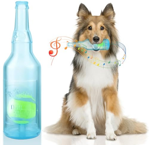 Glirop Dog Chew Toys, Squeaky Dog Toys with Tennis Ball Indestructible Bottle Puppy Toys for Small Medium Large Dog Outdoor Playing Training Chewing Dental Care Teeth Nteractive (Blue, Large)