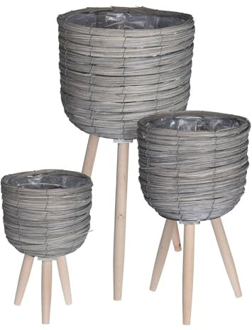 WELL HOME - Lot de 3 pots de fleurs sur pieds gris Ø21Ø25Ø30cm