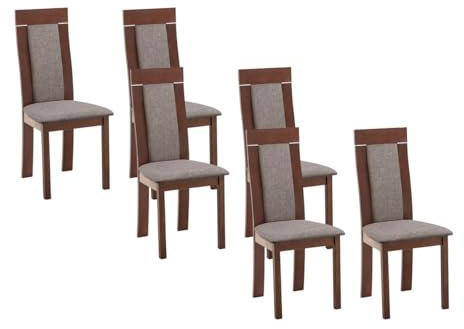 Vente-unique - Lot de 6 chaises en Tissu et Bois de hêtre - Noyer et Taupe - Belinda - Salle à Manger