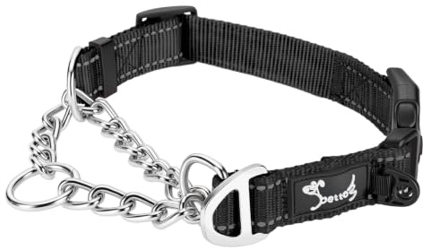 PETTOM Hundehalsband – Verstellbares, Reflektierendes Halsband mit Sicherheitsverschluss für Training, Atmungsaktives Nylon für Mittelgroße bis Große Hunde (Schwarz, L 52-71cm)