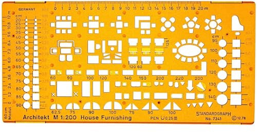 Architektur Schablone 1:200 - Architekten Schablone - Möbel Zeichenschablone Innenarchitektur - Technische Zeichenschablone - Architektur Schablonen für Technisches Zeichnen - Maßstab 1:200