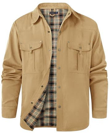 Svanco Chemise Homme De Mi-saison Avec Doublure À Carreaux, Col Montant, Veste Cargo Pour Le Printemps Et L'automne