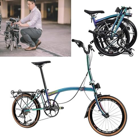 WEIMILOR 16 Zoll Faltbares Fahrrad Leichtes 9-Gang-Klapprad Aluminiumlegierungsrahmen Scheibenbremse für Männer Frauen