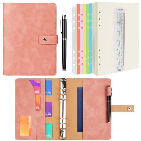 ANOMM A5 Diario in Pelle PU con Carta Ricaricabile, Anelli Rimovibile ad Anelli Rimovibile e Tasche Interne e Divisore per Indice, per Ufficio Scuola Pianificazione Aziendale Scrittura, Rosa