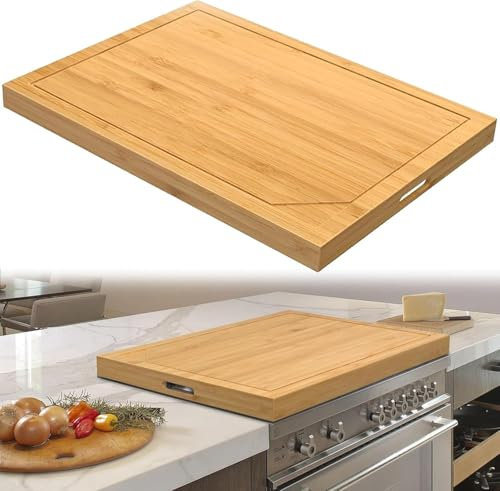 WUDLEP Noodle Board for Gas Stovetop, Wood Stove Top Covers for Electric Stove, Stove Top Covers for Gas Burners, Wooden Kitchen Sink Cover for Counter Space & Decorative Tray, 75 x 55 cm