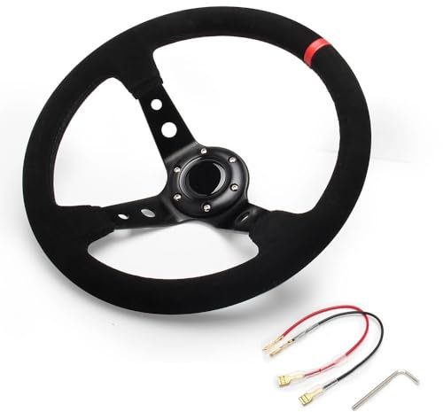Lenkrad Auto，Sportlenkrad Universal 14 zoll 350mm Wildleder Auto Racing Lenkräder Tiefe Drifting Sport Lenkrad(Red)