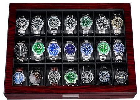 ANWBROAD JWB004Y - Scatola per orologi da uomo, con grande coperchio in vetro, con chiusura a chiave, organizer per orologi di lusso