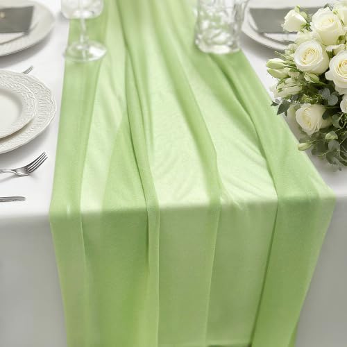 HiBeauty PRO Chiffon Tischläufer Salbeigrün 70x300cm 1 Stück, Tischdeko | Dekoratives Tischband Hochzeit für Hochzeitsdeko, Tischdeko Geburtstag, Babyparty, Küche Tisch Dekoration Drinnen Urlaub