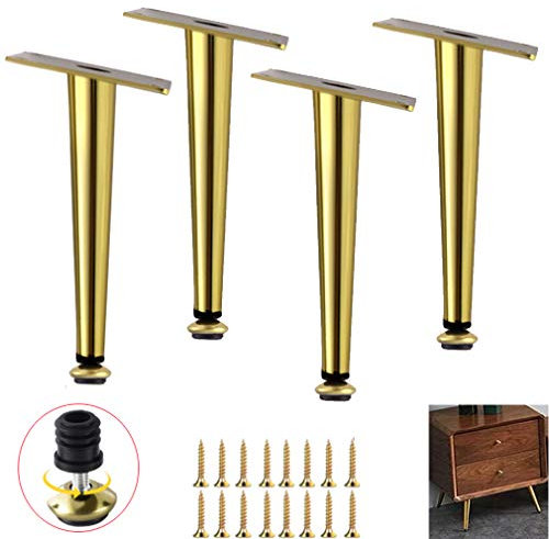 GXLSMSH Pieds de Meuble Coniques dorés, Pieds métalliques réglables pour canapé, Meuble TV, Table, Hauteur réglable de 0 à 1 cm, Pied Oblique de 30,5 cm