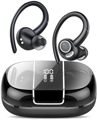 VKROBAG Wireless Earbuds, Bluetooth 5.3 Headphones with ENC Noise Canceling Mic, 48H Sport Ear Buds with Earhooks, 3D Stereo, LED Display, IPX7 Waterproof Wireless Earphones for Gym, Running, Workout