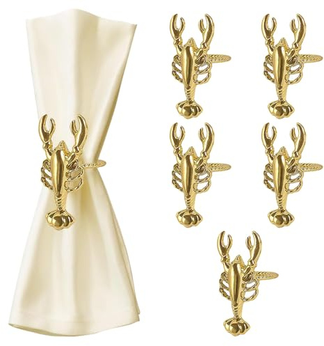 Serviettenringe Gold, 6 Stück Edelstahl Serviettenschnallen in Hummer/Muschel/Seestern/Seepferdchen Form für Partys, Hochzeiten, Abendessen, Tischdekoration, Bankette