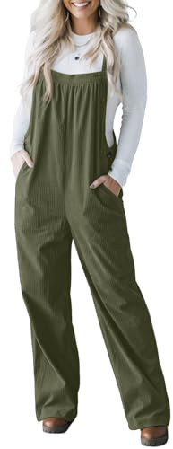 IWOLLENCE Corduroy Dungarees Women Adjustable Strap Overalls Bib and Brace Jumpsuit for Women UK Ladies Corduroy Jumpsuits with Side Buttons and 4 Pockets (Army Green, S)