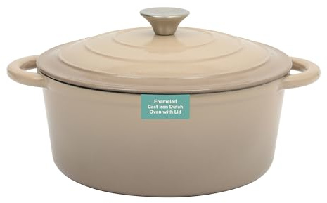 Gibson Home Addlestone 5 Qt Enameled Cast Iron Dutch Oven Pot with Lid – Round, Oven Safe to 500°F, Ideal for Bread Baking & Stews - Gradient Taupe