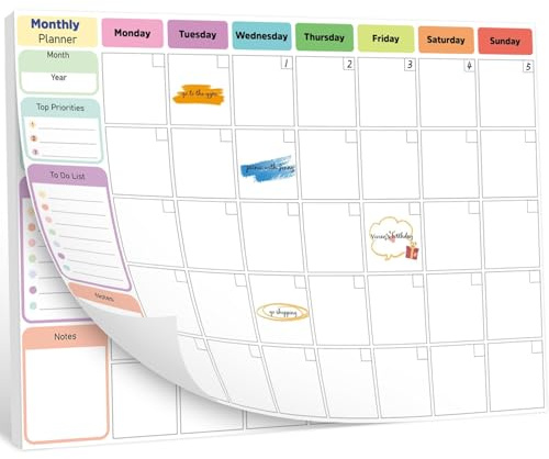 Monthly Planner Pad, A4 Monthly To Do List Notepad, 52 Tear Off Sheets Undated Calendar & Organizer, Meal Planning or Business Plans for Home School Office – 120gsm Thick Paper