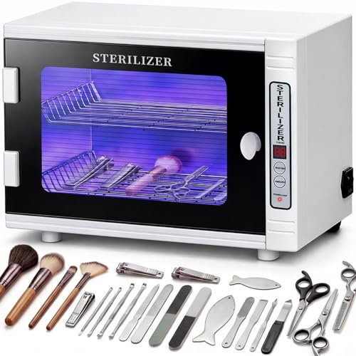 UV Desinfektionsschrank mit 10L Fassungsvermögen, Professioneller Sterilisator für Instrumente aus Metall mit 60-Minuten Timer, 360° Desinfektion für Nagelstudios, Friseure, Kosmetik und Haushalte