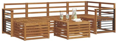 vidaXL 9-teiliges Sofaset, natürliches Akazienholz, massiv, modernes Möbel-Set für Garten und Terrasse, strapazierfähig, wetterfeste Sitze