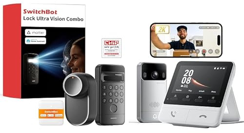 SwitchBot WiFi Smart Lock Ultra con Tastierino e Riconoscimento Facciale 3D, Videocitofono WiFi con Schermo a Colori da 4,3''Serratura Smart con Impronte Digitali
