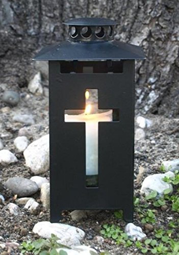 Grablaterne mit Kreuz Licht Design auf jeder Seite. Höhe 16cm. 1 Stück mit Einer Kerze