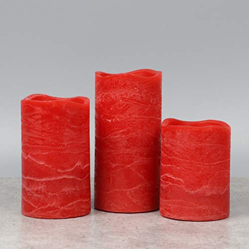 Rhytsing 3 Rot flammenlose Kerzen Rustik-Design, LED Wachskerzen Timer-Funktion mit Batterien enthalten