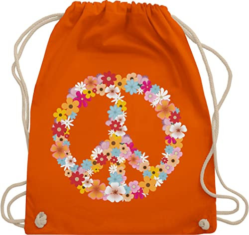 Turnbeutel Rucksack - Sprüche Statement - Peace Flower Power Hippie Peace Zeichen I Friedenszeichen I 90er I 70er - Unisize - Orange - festival turnsack mit aufschrift 90s beutel sportbeutel retro