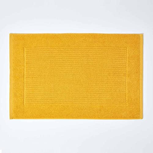 HOMESCAPES Imperial Plain Ochre Bath Mat 50 x 80 cm - Super Soft Yellow Bathroom Mat - 100% Turkish Cotton Shower Mat