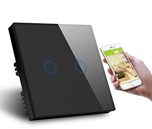 Interruptor de luz de pared con WiFi para Reino Unido, Interruptor Conmutador Doble, Control Remoto, Interruptor de Pared Inteligente para el Hogar, Negro