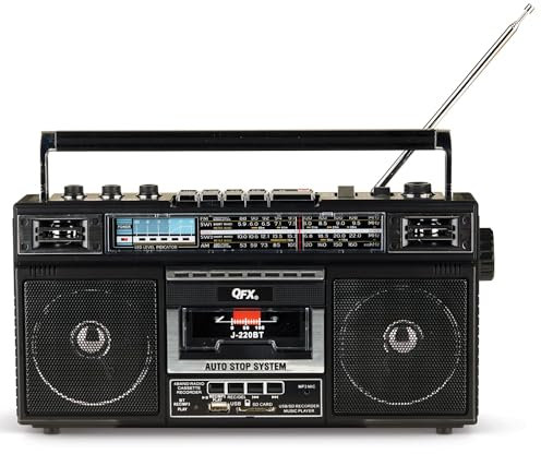 QFX J-220BT Radio Bluetooth Reproductor/grabadora de Casete Am/FM (Negro)