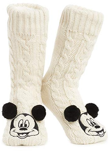 Disney Antirutschsocken Damen mit 3D-Ohren, One Size ABS Kuschelsocken Damen Antirutsch Haussocken Winter Frauen Geschenke (Beige Mickey)