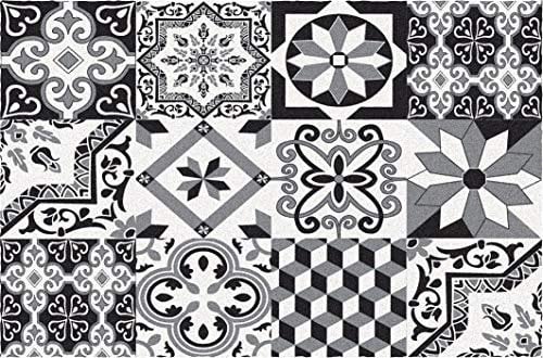 ID MAT Carreaux de Ciment Tapis Paillasson, Polyamide, Noir/Blanc, 40x60 cm