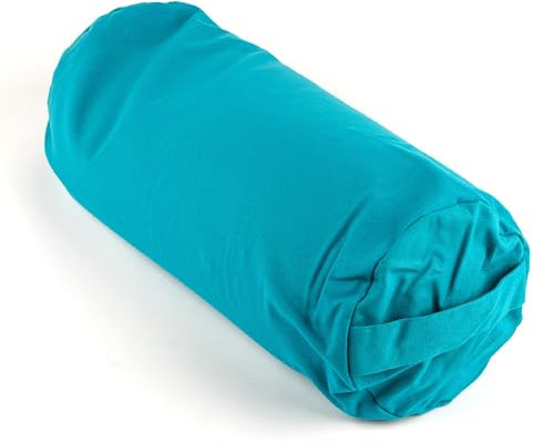 Myga Buchweizen Bolster Kissen | Ergonomisches Yoga- & Meditationskissen | Abnehmbarer Bezug & Natürliche Füllung | Ideal für Entspannung & Support bei Yogaübungen | 63 cm x 25 cm | Türkis