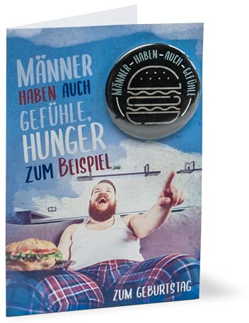 KE - Lustige Geburtstagskarte mit Button, B6 Format, inklusive Umschlag - Humorvolle Glückwunschkarte für Männer - Motiv: Männer