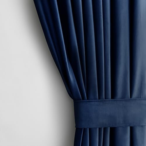 AmeliaHome Set Vorhang H 245 x B 140 cm mit Raffhalter 54 x 10 cm Velvet Optik Indigo 1 St. Ösenschal Samt Halbverdunkelungsvorhang Fensterdekoration Dekoschal Dekorvorhang