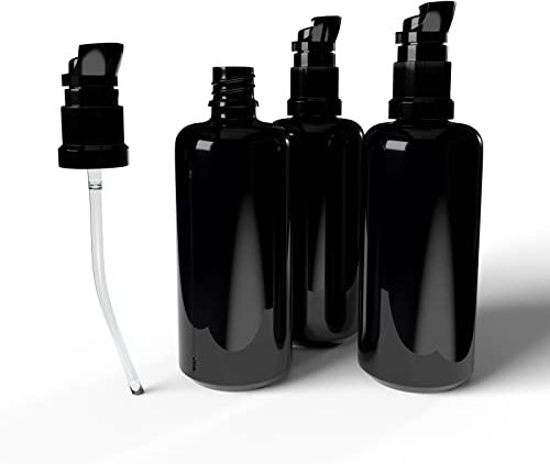 Naturellia 3x 100ml Pumpflasche Leerflasche Violettglas mit Pumpaufsatz Violettglas Pump-flasche Glas - zur organischen Konservierung DIN18