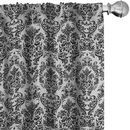 ABAKUHAUS Barock- Vorhänge, Gardinen, Weinlese-Spitze-Art, Fensterbehandlungen für Wohnzimmer Schlafzimmer Dekor, 2 Stück 75 cm b x 175 cm h, Schwarz und weiß