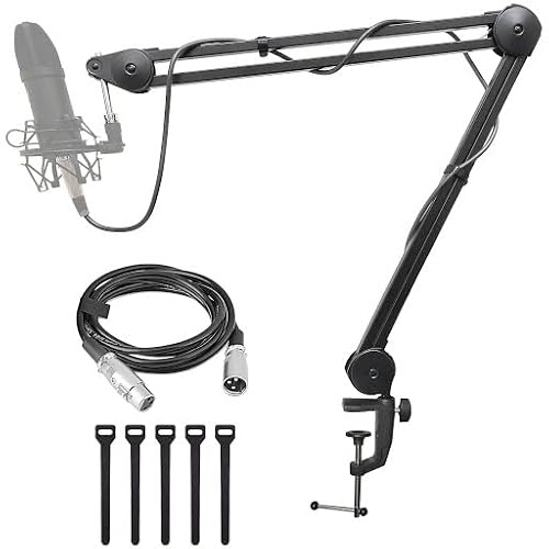 AxcessAbles Großer, robuster Mikrofonständer mit 1 m Verlängerung und 1,8 m XLR-Kabel, 2,3 kg Kapazität, Podcast-Galgen für großes Kondensatormikrofon, Desktop-Galgen-Mikrofonständer