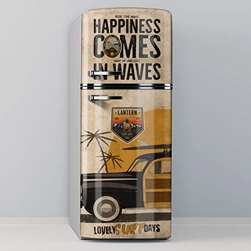 Vinilo Adhesivo Decorativo para Nevera, Especial Libre De Burbujas, Happiness Comes In Waves (60x185cm)