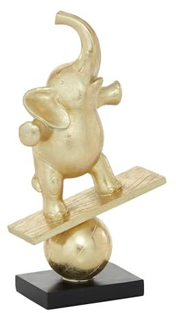 Deco 79 Polystone Elefant, handgefertigte dekorative Skulptur, Heimdekoration, Statue, Akzentfigur, 17,8 x 7,6 x 30,5 cm, Gold
