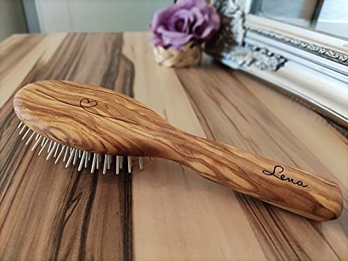 Personalisierbare Haarbürste aus Olivenholz | nachhaltige Holzbürste | Kamm | Plastikfrei | Gravur mit Namen und Motiv
