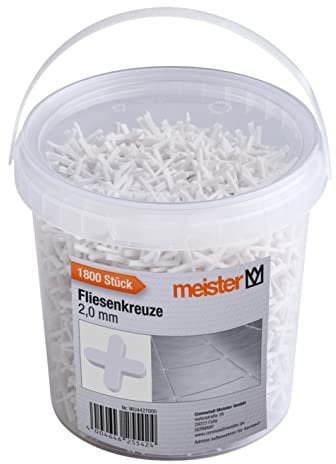 Meister Espaciadores de azulejos de 2,0 mm, práctico juego de 1800 piezas, de polipropileno resistente, color blanco, accesorios para azulejos, ayuda para colocación de azulejos, cruces para juntas /