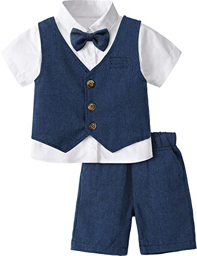 mintgreen baby pojke dop outfit smoking kostym set, marinblå, 5-6 år