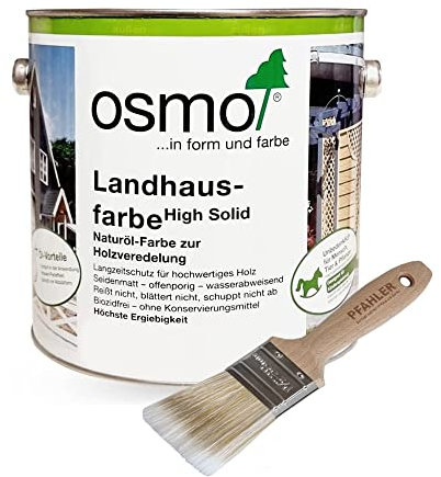 Osmo Landhausfarbe High Solid 2,5 l Steingrau (2704) – wetterbeständige und wasserabweisende Holzfarbe mit Flächenstreicher von Pfahler