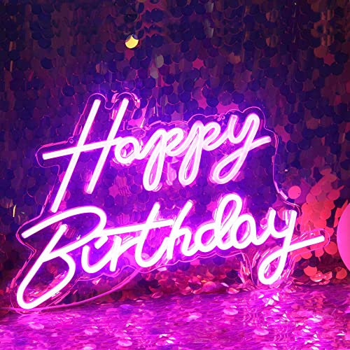 DAKABUKA LED Happy Birthday Neon Sign Night Light Decorazioni per feste di compleanno rosa USB Operato decorativo per sfondo festa camera da letto decorazione da parete 5v