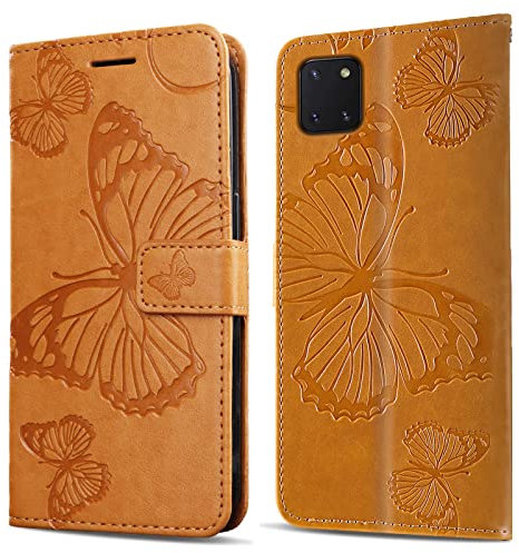 DENDICO Hülle für Galaxy Note 10 Lite/Galaxy A81 / Galaxy M60S, PU Leder Magnetverschluss Flip Handyhülle Schutzhülle mit Standfunktion und Kartenfach für Samsung Galaxy Note 10 Lite, Gelb