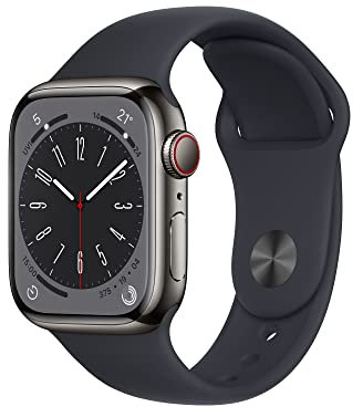 Apple Watch Series 8 (GPS + Cellular, 41mm) Smartwatch - Edelstahlgehäuse Graphit, Sportarmband Mitternacht - Regular. Fitnesstracker, Blutsauerstoffund EKGApps, Always-On Retina Display, Wasserschutz